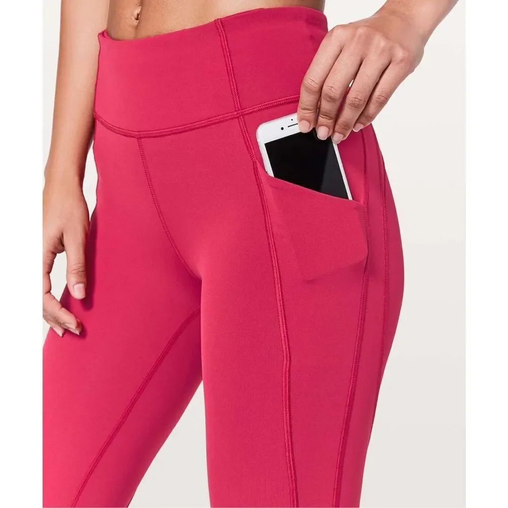 Lululemon Time To Sweat Crop 23" Ruby Red Luxtreme Side POCKETS W6AMDS Size 10 - Picture 3 of 13